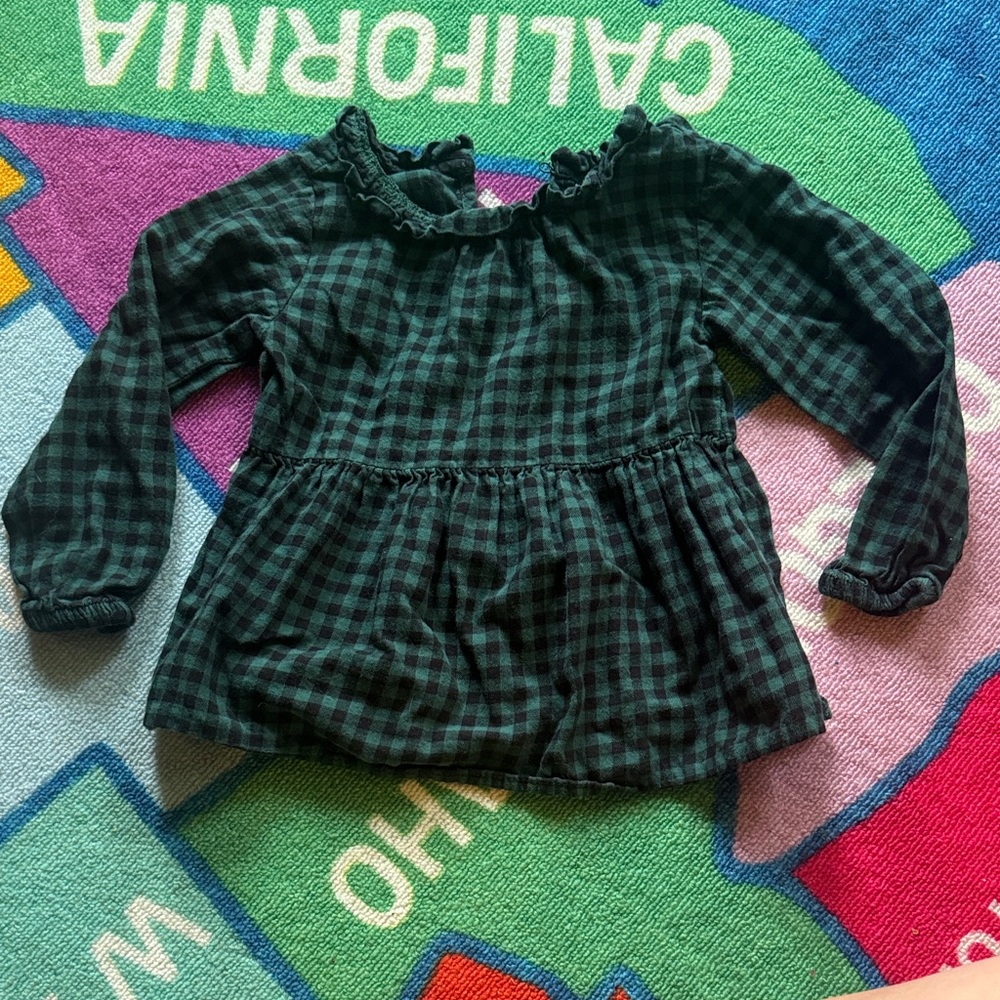 Cat & Jack Green Plaid Kids Blouse